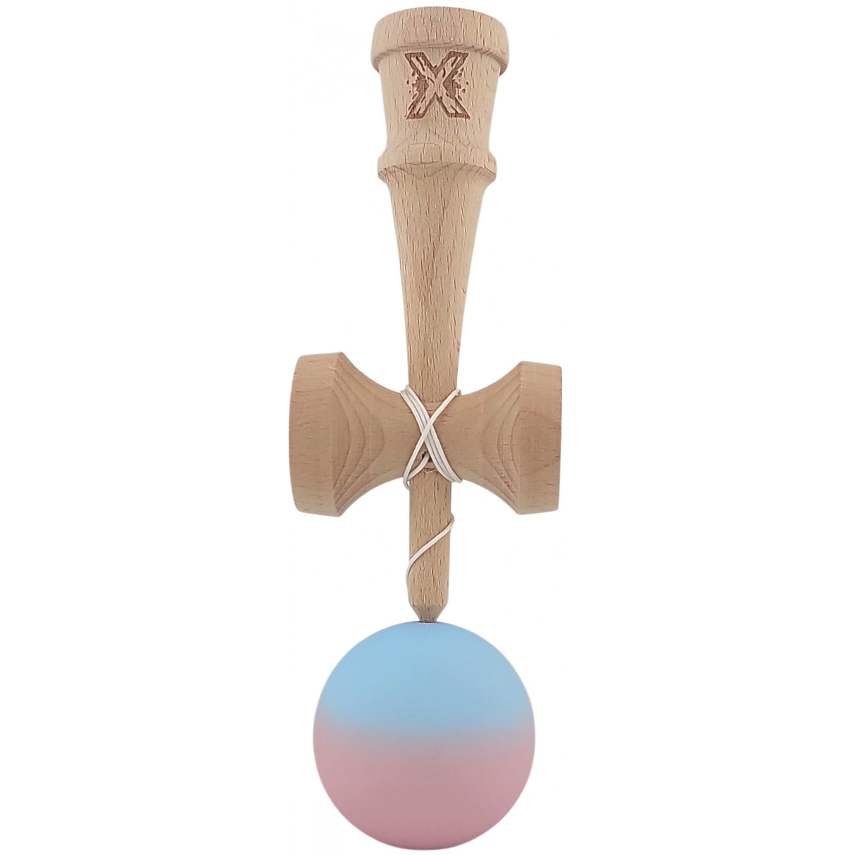 Kendama X Originala, Profesionala, Flippy, din Lemn, Rubber Grip, 18 cm, Albastru/Lila