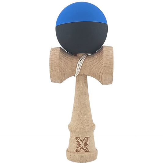 Kendama X Originala, Profesionala, Vivimall, din Lemn, Rubber Grip, 18 cm, Albastru/Negru - vivimall.ro