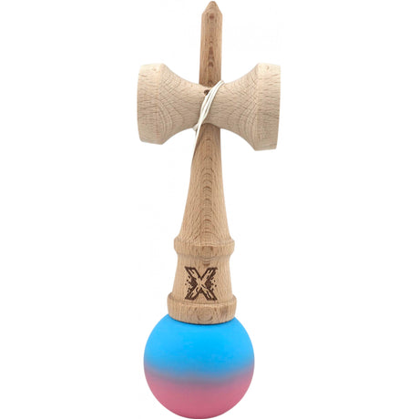 Kendama X Originala, Profesionala, Vivimall, din Lemn, Rubber Grip, 18 cm, Albastru/Roz - vivimall.ro