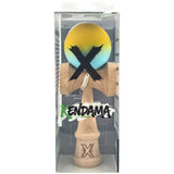 Kendama X Originala, Profesionala, Vivimall, din Lemn, Rubber Grip, 18 cm, Galben/Albastru - vivimall.ro