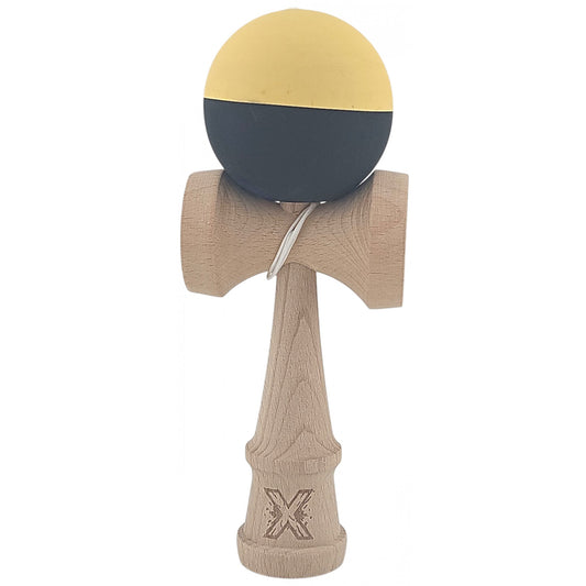 Kendama X Originala, Profesionala, Vivimall, din Lemn, Rubber Grip, 18 cm, Galben/Negru - vivimall.ro