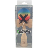 Kendama X Originala, Profesionala, Flippy, din Lemn, Rubber Grip, 18 cm, Gradient Albastru/Galben/Rosu