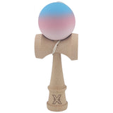 Kendama X Originala, Profesionala, Flippy, din Lemn, Rubber Grip, 18 cm, Gradient Albastru/Roz/Alb