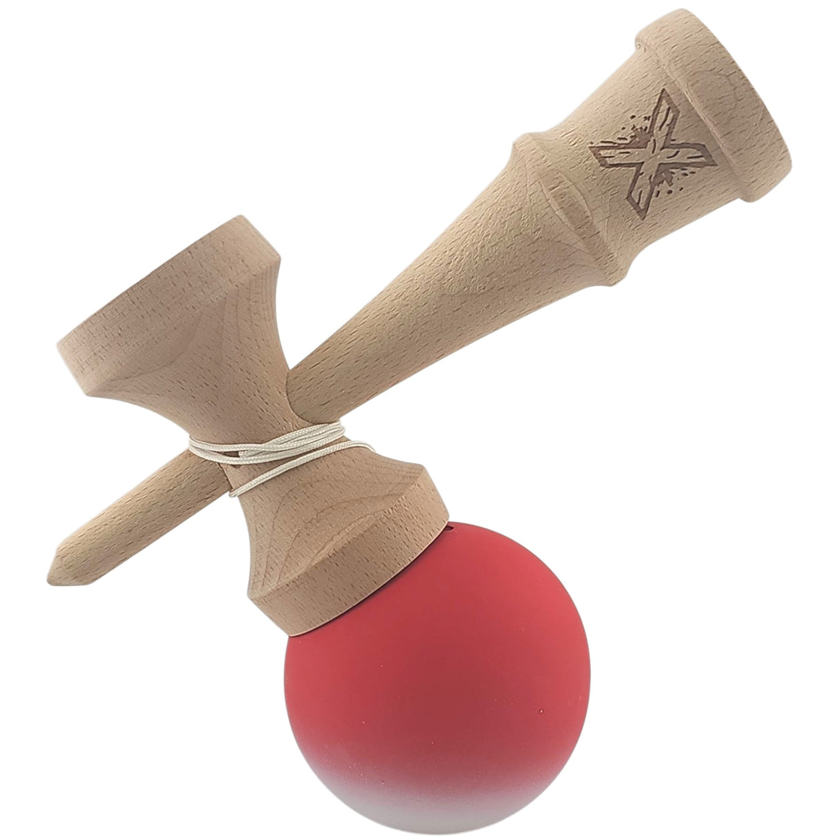 Kendama X Originala, Profesionala, Vivimall, din Lemn, Rubber Grip, 18 cm, Gradient Rosu/Alb - vivimall.ro