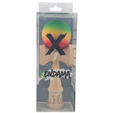 Kendama X Originala, Profesionala, Vivimall, din Lemn, Rubber Grip, 18 cm, Gradient Verde/Galben/Rosu - vivimall.ro
