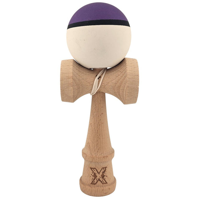 Kendama X Originala, Profesionala, Vivimall, din Lemn, Rubber Grip, 18 cm, Mov/Negru/Alb - vivimall.ro