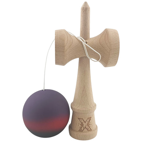 Kendama X Originala, Profesionala, Vivimall, din Lemn, Rubber Grip, 18 cm, Mov/Rosu/Negru - vivimall.ro