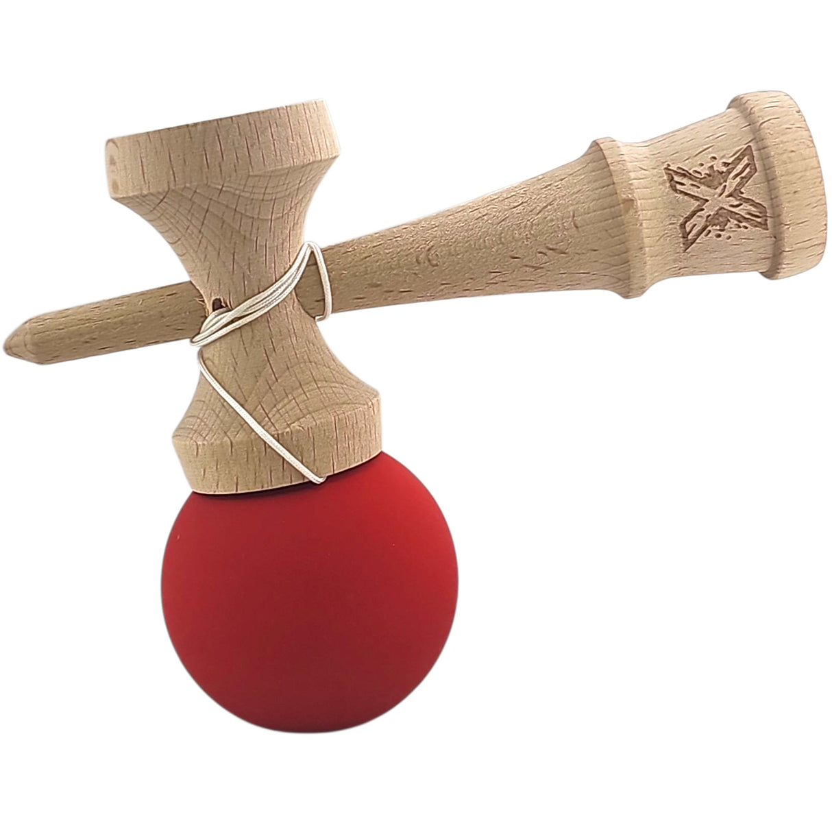Kendama X Originala, Profesionala,  Flippy, din lemn, Rubber Grip, 18 cm, Rosu - vivimall.ro
