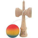 Kendama X Originala, Profesionala, Flippy, din Lemn, Rubber Grip, 18 cm,Rosu/Galben/Albastru
