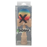 Kendama X Originala, Profesionala, Flippy, din Lemn, Rubber Grip, 18 cm, Rosu/Galben/Albastru
