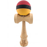 Kendama X Originala, Profesionala, Flippy, din Lemn, Rubber Grip, 18 cm, Rosu/Negru/Galben