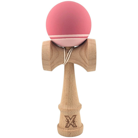 Kendama X Originala, Profesionala, Vivimall, din Lemn, Rubber Grip, 18 cm, Roz/Alb - vivimall.ro