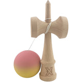 Kendama X Originala, Profesionala, Flippy, din Lemn, Rubber Grip, 18 cm, Roz/Galben