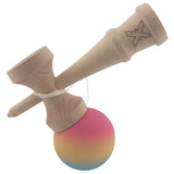 Kendama X Originala, Profesionala, Vivimall, din Lemn, Rubber Grip, 18 cm, Roz/Galben/Albastru - vivimall.ro