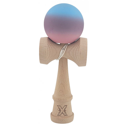 Kendama X Originala, Profesionala, Vivimall, din Lemn, Rubber Grip, 18 cm, Roz/Mov/Albastru - vivimall.ro