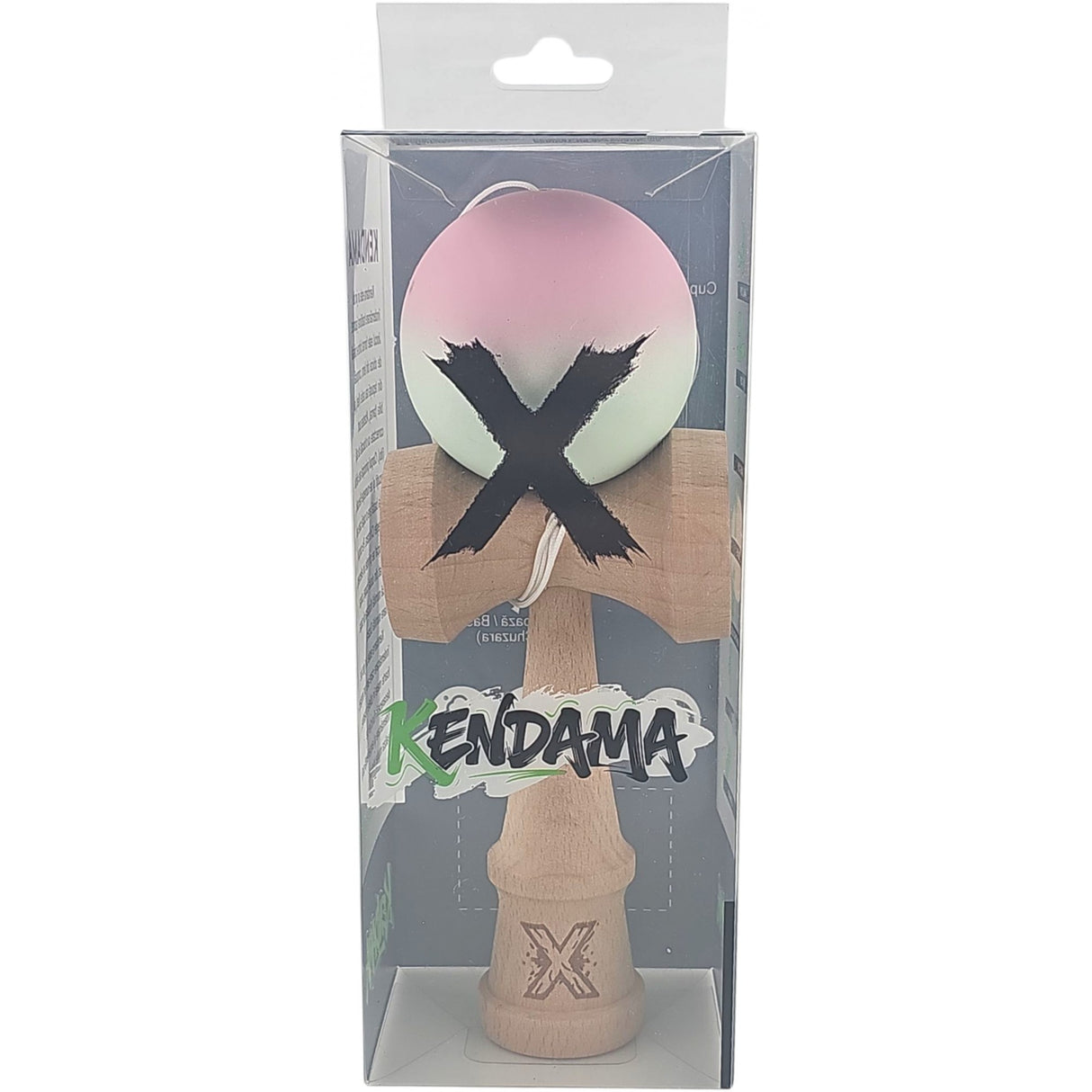 Kendama X Originala, Profesionala, Vivimall, din Lemn, Rubber Grip, 18 cm, Roz/Verde - vivimall.ro