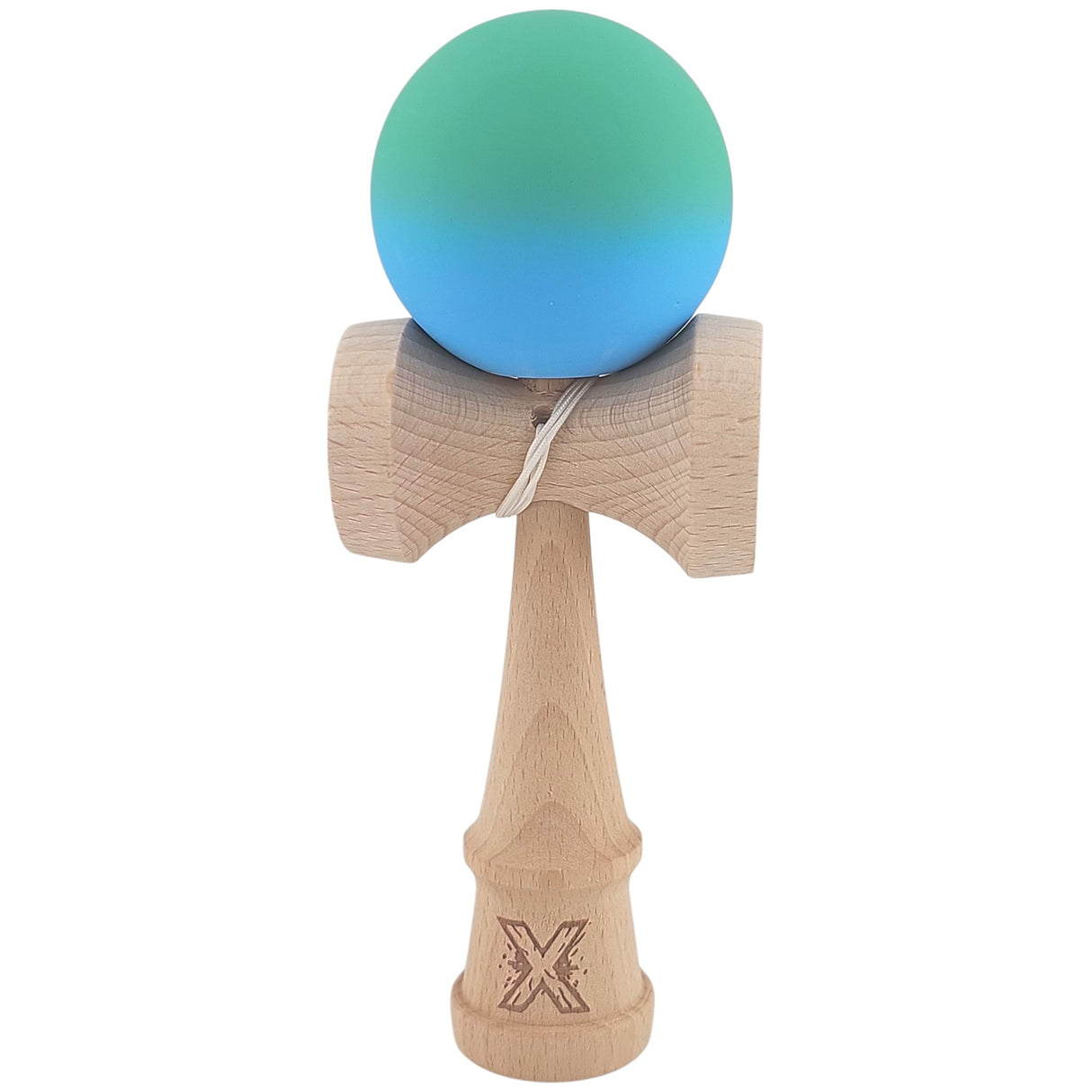 Kendama X Originala, Profesionala, Vivimall, din Lemn, Rubber Grip, 18 cm, Verde/Albastru - vivimall.ro