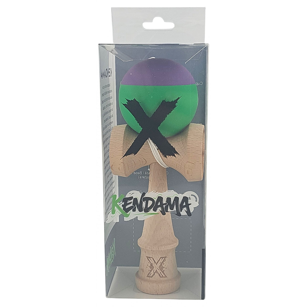 Kendama X Originala, Profesionala, Vivimall, din Lemn, Rubber Grip, 18 cm, Verde/Mov - vivimall.ro