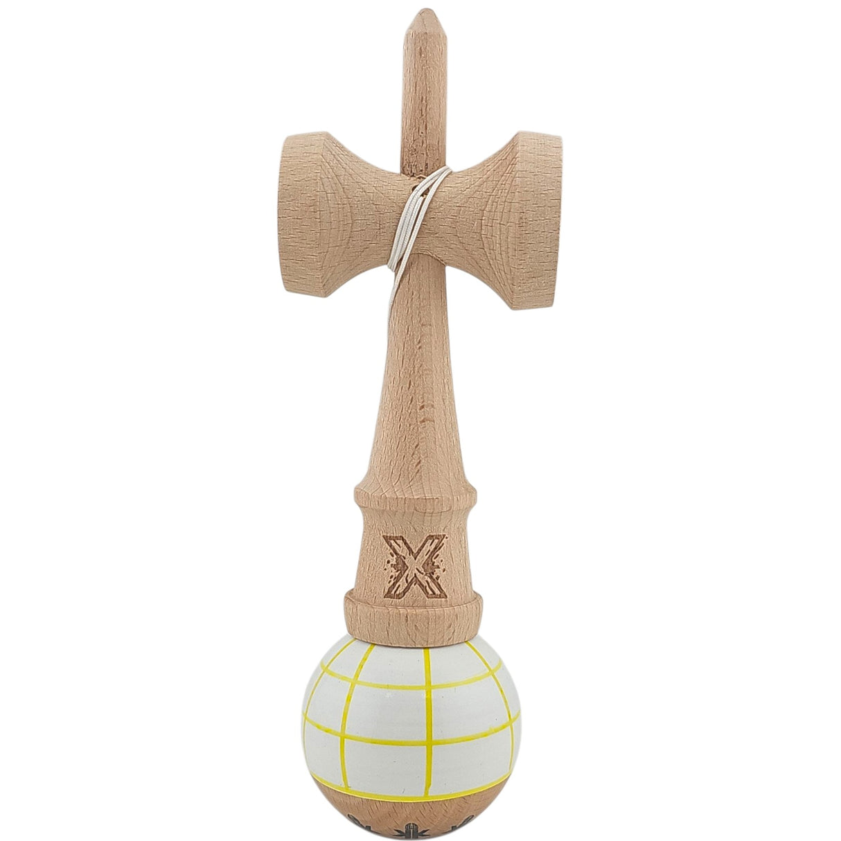 Kendama X Originala, Profesionala, Vivimall, din Lemn, Super Sticky, 18 cm, Alb/Galben/Rosu - vivimall.ro