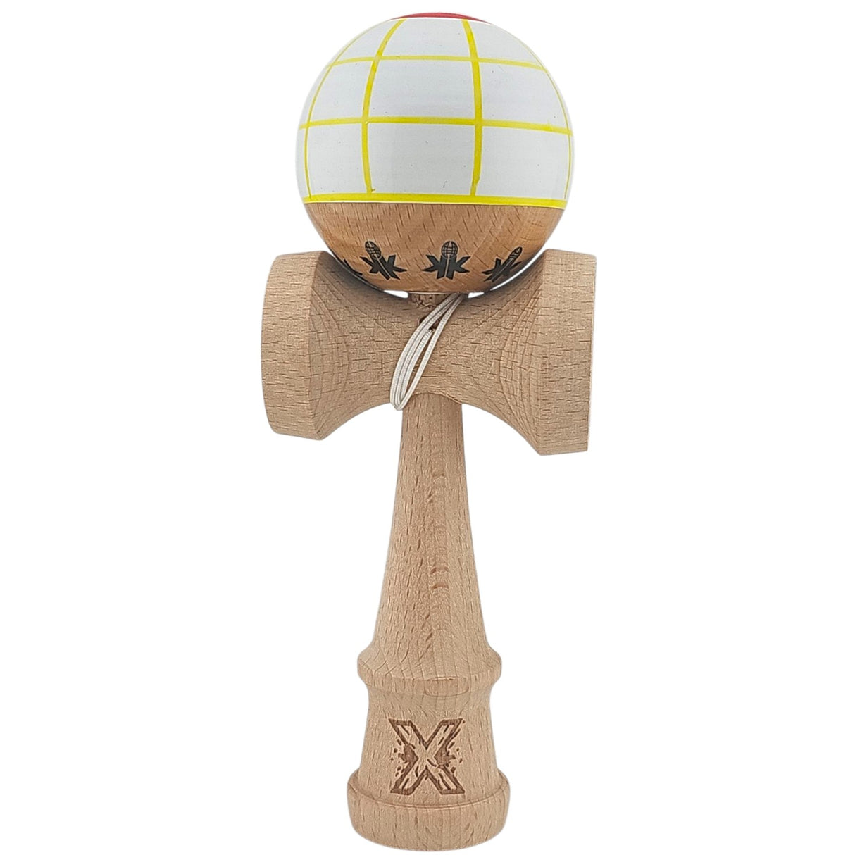 Kendama X Originala, Profesionala, Vivimall, din Lemn, Super Sticky, 18 cm, Alb/Galben/Rosu - vivimall.ro
