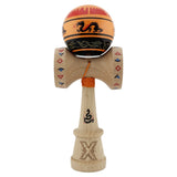 Kendama X Originala, Profesionala, Vivimall, DRAGON Series, Super Sticky cu Cupe Mari King Size V3, Rulment Metalic si Gaura in Baza, din Lemn 18 cm, Ata 55 cm, Portocaliu/Negru - vivimall.ro