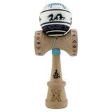 Kendama X Originala, Profesionala, Vivimall, DRAGON Series, Super Sticky cu Cupe Mari King Size V3, Rulment Metalic si Gaura in Baza, din Lemn 18 cm, Ata 55 cm, Albastru/Negru - vivimall.ro