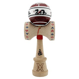 Kendama X Originala, Profesionala, Vivimall, DRAGON Series, Super Sticky cu Cupe Mari King Size V3, Rulment Metalic si Gaura in Baza, din Lemn 18 cm, Ata 55 cm, Alb/Rosu inchis - vivimall.ro