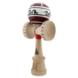 Kendama X Originala, Profesionala, Vivimall, DRAGON Series, Super Sticky cu Cupe Mari King Size V3, Rulment Metalic si Gaura in Baza, din Lemn 18 cm, Ata 55 cm, Alb/Rosu inchis - vivimall.ro