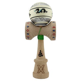 Kendama X Originala, Profesionala, Vivimall, DRAGON Series, Super Sticky cu Cupe Mari King Size V3, Rulment Metalic si Gaura in Baza, din Lemn 18 cm, Ata 55 cm, Gri/Verde deschis - vivimall.ro