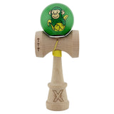 Kendama X Originala, Profesionala, Vivimall, Green Monkey, Super Sticky cu Cupe Mari King Size V3, Rulment Metalic si Gaura in Baza, din Lemn 18 cm, Ata 55 cm, Verde - vivimall.ro