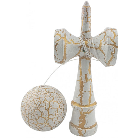 Kendama X Originala, Profesionala, Flippy, Kendama Cracked, din Lemn – 18 cm, Alb/Galben