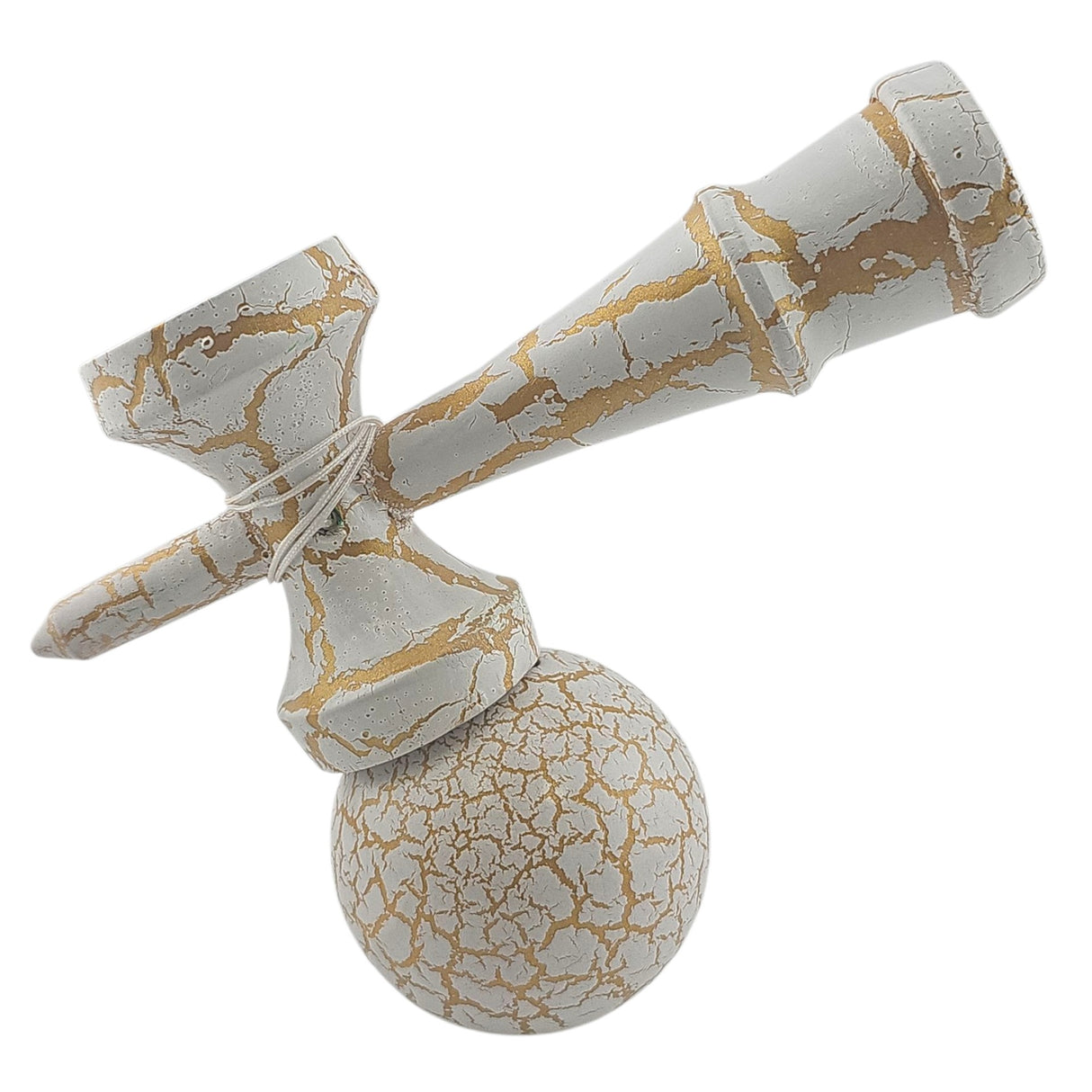 Kendama X Originala, Profesionala, Flippy, Kendama Cracked, din Lemn – 18 cm, Alb/Galben