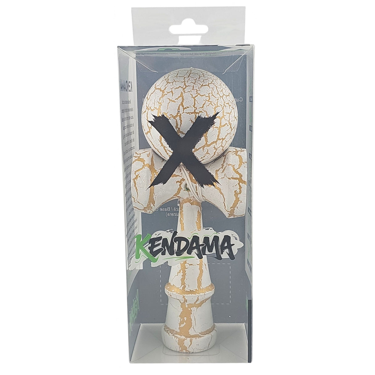 Kendama X Originala, Profesionala, Flippy, Kendama Cracked, din Lemn – 18 cm, Alb/Galben