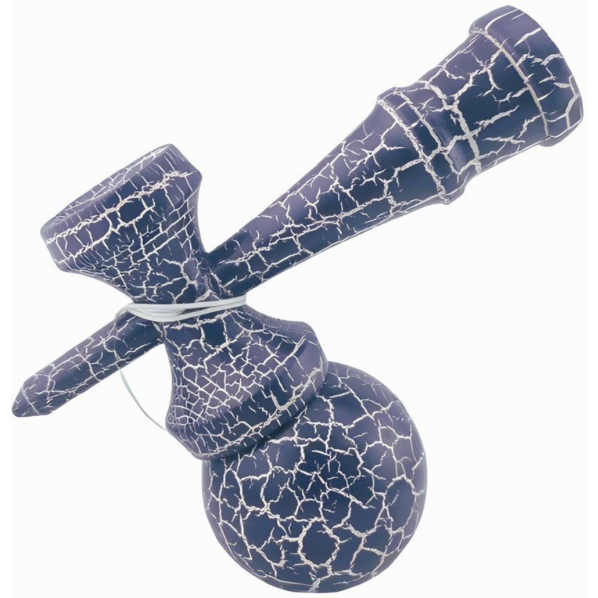 Kendama X Originala, Profesionala, Flippy, Kendama Cracked, din Lemn – 18 cm, Crack Albastru inchis/Gri - vivimall.ro