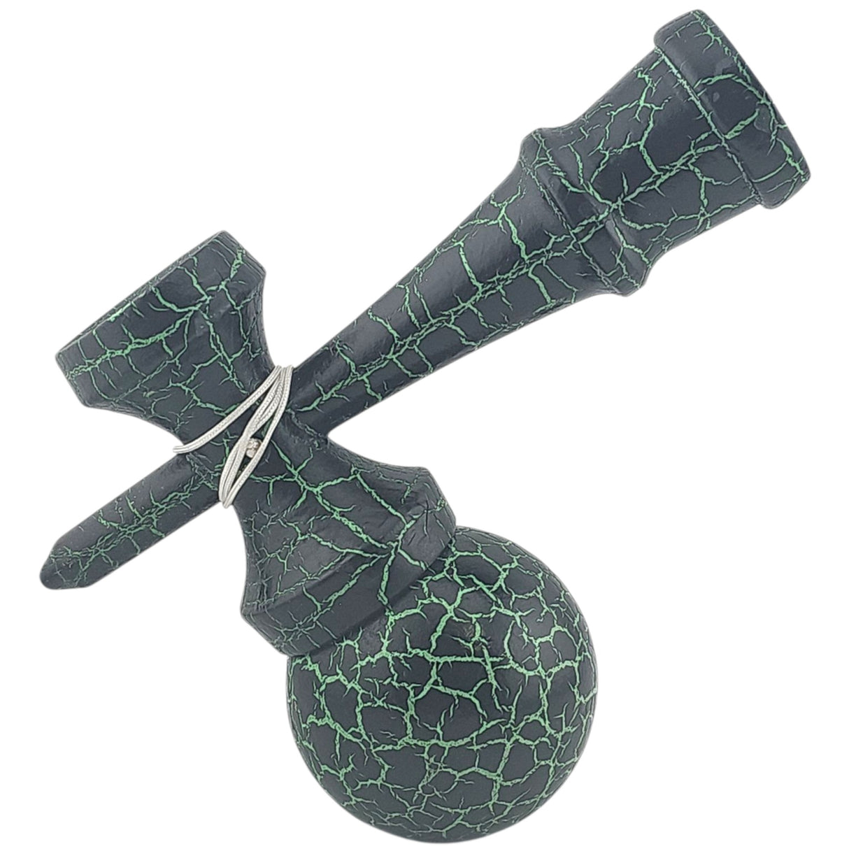 Kendama X Originala, Profesionala, Flippy, Kendama Cracked, din Lemn – 18 cm, Crack Negru/Verde