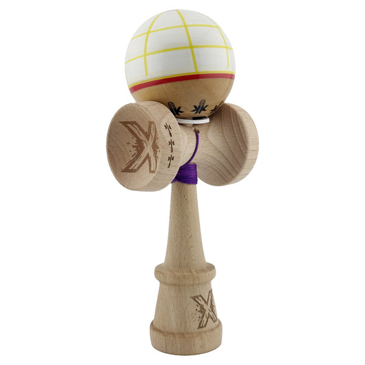 Kendama Originala X - Chicanos, Super Sticky, V3 King Size Cup, Gaura in Baza, Profesionala, Vivimall -Big cup -din Lemn, Super Sticky, 18 cm, Alb/Galben/Rosu - vivimall.ro