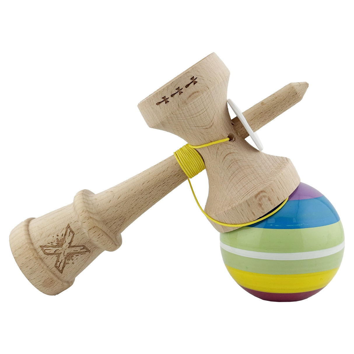Kendama profesională multicolor Legendary Spectrum V3, detaliu tranziții de culoare vibrante Spectrum