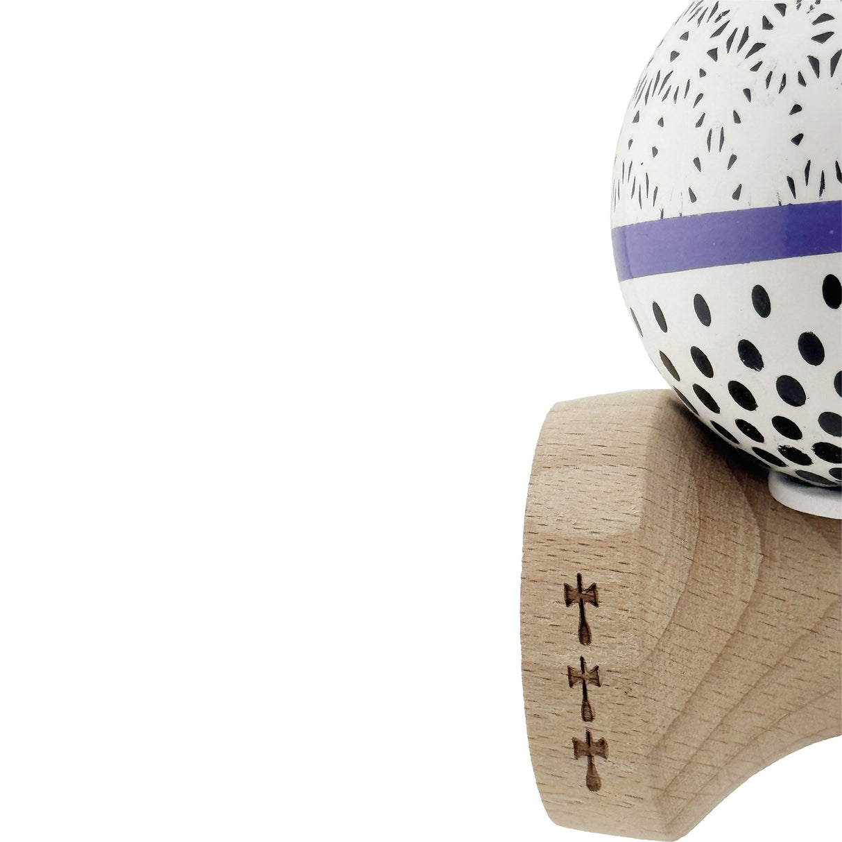 Kendama X Originala, Profesionala, Vivimall, RAINDROPS, Super Sticky cu Cupe Mari KING SIZE V3, Gaura in Baza, Rulment Metalic, din lemn 18 cm, Ata 62/65 cm, Alb/Albastru - vivimall.ro