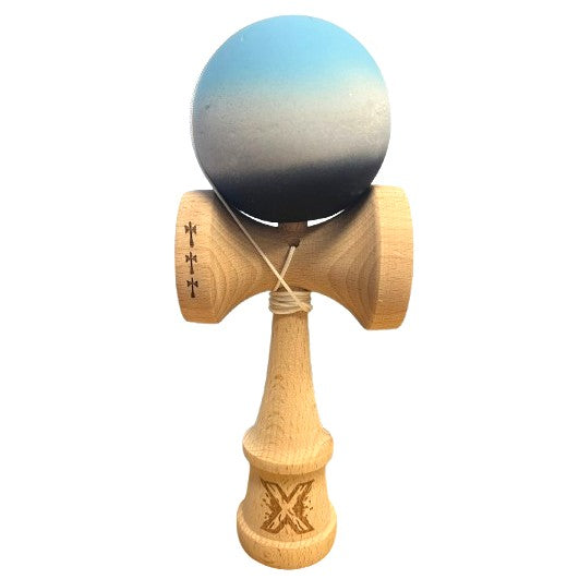Kendama X Originala, Profesionala, Vivimall, Rubber Grip Big Cup V2, din Lemn, 18 cm, Albastru/Alb/Negru - vivimall.ro