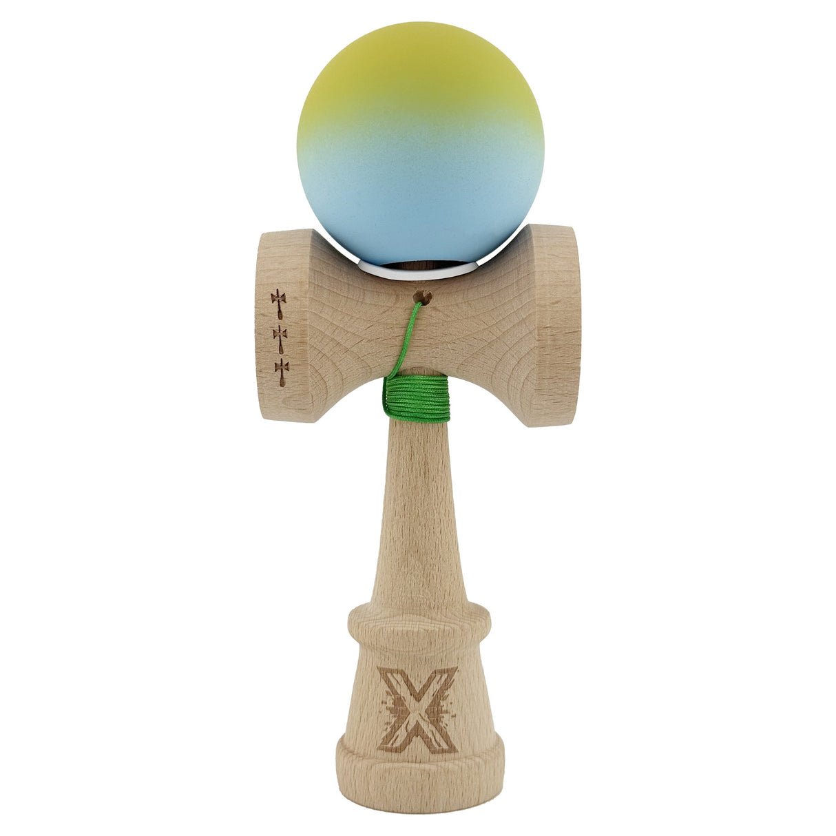 Kendama X Originala, Profesionala, Vivimall, Big Cups V3, Rubber Grip model galben/albastru - vivimall.ro