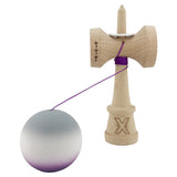 Kendama X Originala, Profesionala, Flippy, Rubber Grip, Cupe Mari KING SIZE V3, Gaura in Baza, Rulment Metalic, din lemn 18 cm, Ata 62/65 cm, Gradient Gri/Alb/Mov - vivimall.ro
