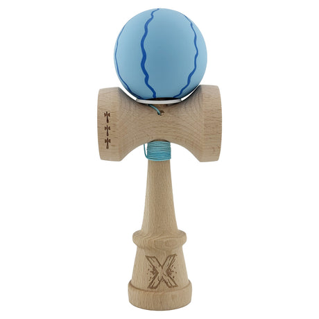Kendama X Originala, Profesionala, Vivimall, Rubber Grip, Cupe Mari KING SIZE V3, Gaura in Baza, Rulment Metalic, din lemn 18 cm, Ata 55 cm, Special Albastru deschis - vivimall.ro