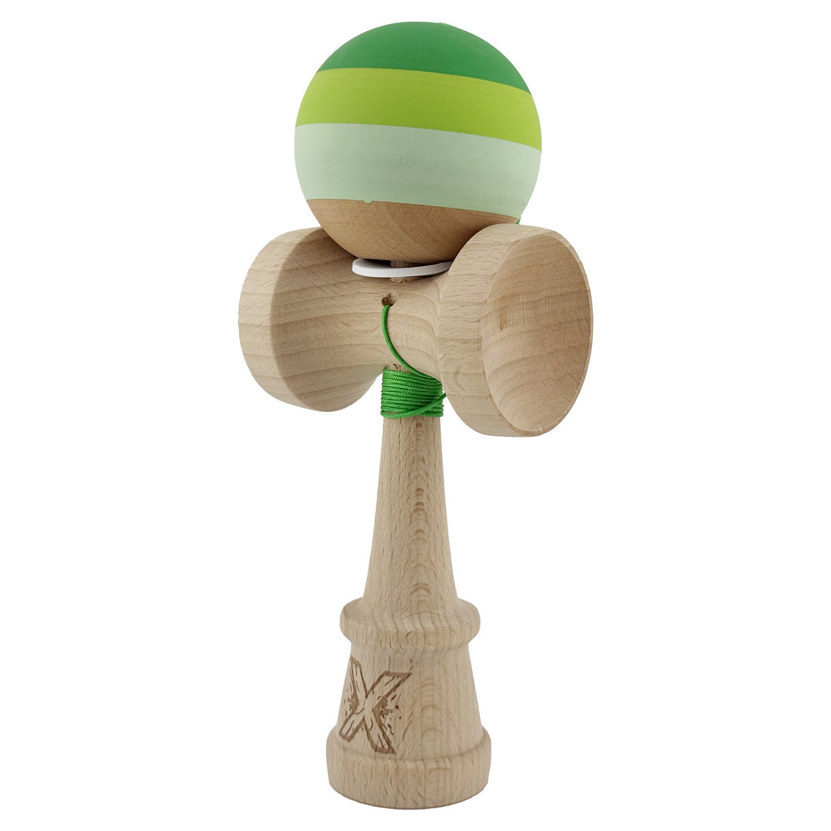 Kendama X Originala, Profesionala, Vivimall, Rubber Grip, Cupe Mari KING SIZE V3, Gaura in Baza, Rulment Metalic, din lemn 18 cm, Ata 55 cm, Special Verde degrade - vivimall.ro