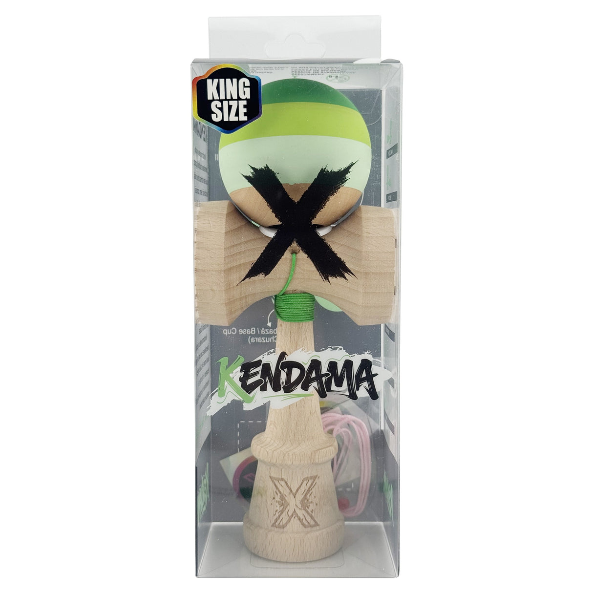 Kendama X Originala, Profesionala, Vivimall, Rubber Grip, Cupe Mari KING SIZE V3, Gaura in Baza, Rulment Metalic, din lemn 18 cm, Ata 55 cm, Special Verde degrade - vivimall.ro