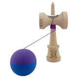 Kendama X Originala, Profesionala, Vivimall, Rubber Grip, Cupe Mari KING SIZE V3, Gaura in Baza, Rulment Metalic, din lemn 18 cm, Ata 55 cm, Bicolor Mov/Albastru - vivimall.ro