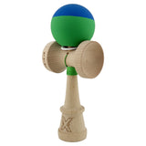 Kendama X Originala, Profesionala, Vivimall, Rubber Grip, Cupe Mari KING SIZE V3, Gaura in Baza, Rulment Metalic, din lemn 18 cm, Ata 55 cm, Bicolor Albastru/Verde - vivimall.ro