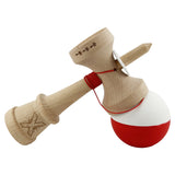 Kendama X Originala, Profesionala, Vivimall, Rubber Grip, Cupe Mari KING SIZE V3, Gaura in Baza, Rulment Metalic, din lemn 18 cm, Ata 55 cm, Bicolor Alb/Rosu - vivimall.ro