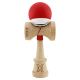 Kendama X Originala, Profesionala, Vivimall, Rubber Grip, Cupe Mari KING SIZE V3, Gaura in Baza, Rulment Metalic, din lemn 18 cm, Ata 55 cm, Bicolor Rosu/Alb - vivimall.ro