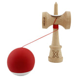 Kendama X Originala, Profesionala, Vivimall, Rubber Grip, Cupe Mari KING SIZE V3, Gaura in Baza, Rulment Metalic, din lemn 18 cm, Ata 55 cm, Bicolor Rosu/Alb - vivimall.ro