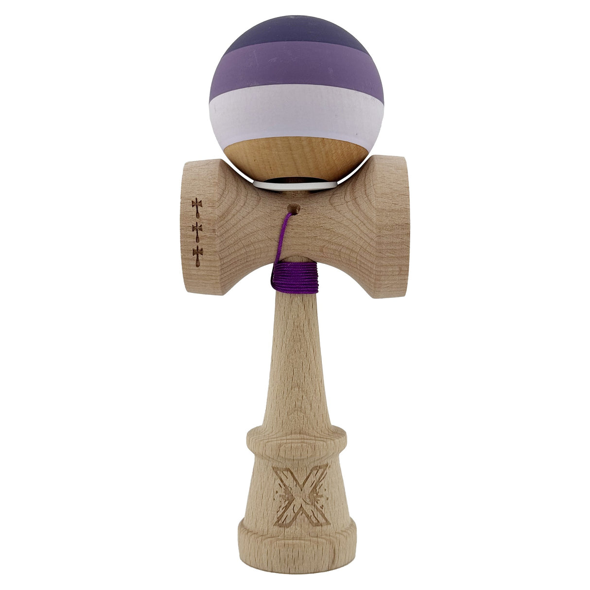 Kendama X Originala, Profesionala, Vivimall, Rubber Grip, Cupe Mari KING SIZE V3, Gaura in Baza, Rulment Metalic, din lemn 18 cm, Ata 55 cm, Special Purpuriu/Mov/Lila - vivimall.ro
